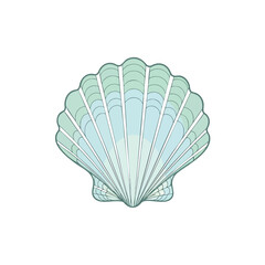 Beautiful Light Blue Scallop Shell Illustration with Detailed Ridges and Unique Shape.