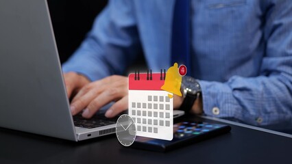 Businessman with calendar and clock animation over smartphone for time management and meeting schedule