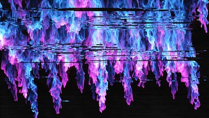 Abstract glitch art: A mesmerizing display of neon flames and digital distortion