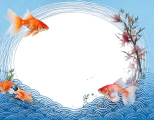 Goldfish Circular Frame &ndash; Elegant Japanese Summer Design generated AI