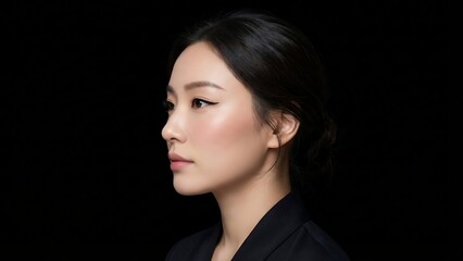Elegant Asian Womans Profile Against a Dark Background.
