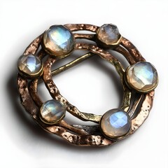 Hammered Bronze Union Brooch Featuring Moonstones Elegant Artisan Jewelry Craftsmanship Fashion Accessory