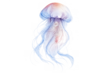 Mesmerizing jellyfish floating in ethereal waters, displaying vibrant pastel colors, delicate marine life watercolor design