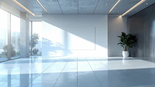 Bright and spacious lobby area with sleek design and modern architectural elements, promoting a clean and professional atmosphere.