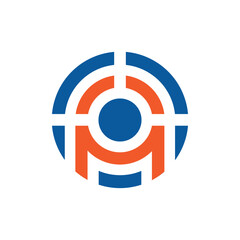 This is a logo design that depicts an initial letters A target mark shape in blue and orange color and in simple geometric style.