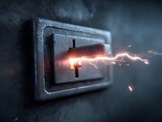 Power switch turning on with glowing electrical pulse symbolizing energy activation modern technology control