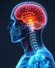 Anatomy illustration of a human head and brain. Featuring the human skull and brain, this image is ideal for educational and medical purposes