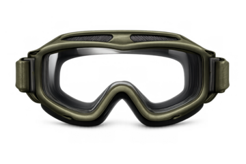 Tactical safety goggles in army green color providing ballistic eye protection, uniform accessory for military personnel