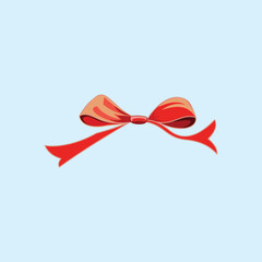 A classic red decorative ribbon bow with elegant loops and long tails on a light blue background. Perfect for festive gift wrapping, Christmas decorations, and celebratory designs.