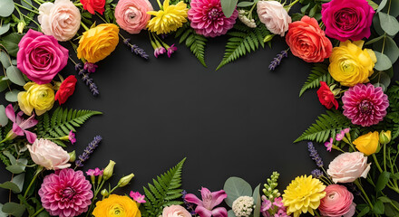 Flowers Floral Frame Pink Yellow Red Roses Greenery
