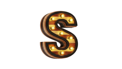 Marquee Letter S with Wood and Lights