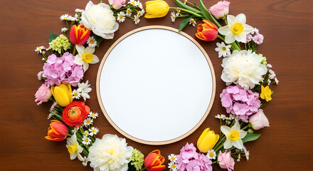 Spring Flowers Wreath Copy Space Circle Background