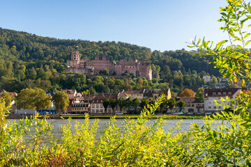 Heidelberg Castle High above the Neckar River Germany.A view of Heidelberg Castle above the old town across the Neckar River. Heidelberg, Germany.
