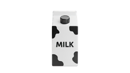 Milk carton with cow print and black cap