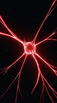 Glowing Red Neuron Cell Pulsing with Energy in Starry Space