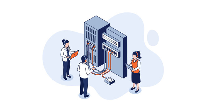 IT professionals working on server maintenance and data center infrastructure.