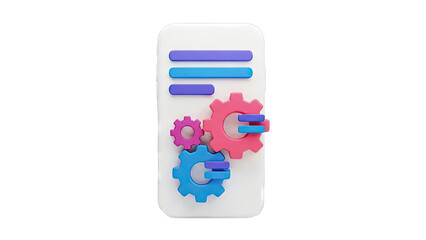 3D Rendering of a Smartphone with Gears and Progress Bars