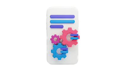 3D Rendering of a Smartphone with Gears and Progress Bars