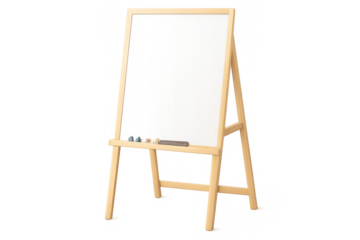 Whiteboard easel with blank space for text, presentation, and education, on transparent background