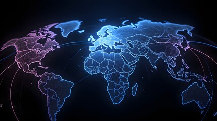 Global connections and networks visualized on a modern world map