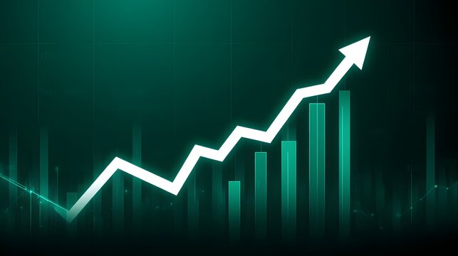 Green graph showing upward trend with glowing white arrow