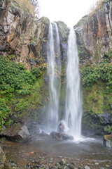 Salto da Farinha waterfall, water crashing with great impact against the rocks, S&atilde;o Miguel Island in the Azores archipelago, Portugal.