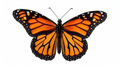 Orange and Black Monarch Butterfly on White Background