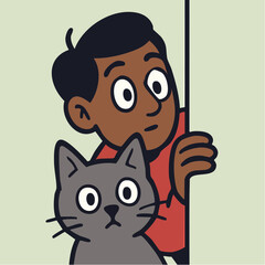 peek of surprise; wide eyes and whiskers peer from behind the wall in cartoon suspense