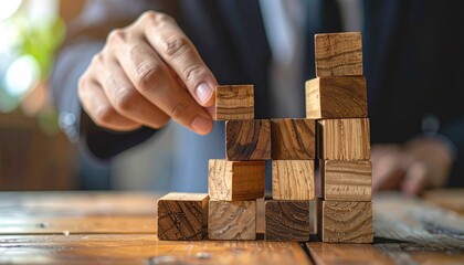 Person Arranging Wooden Blocks on a Table