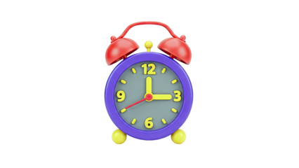 Cartoon Alarm Clock with Red Bells and Purple Face