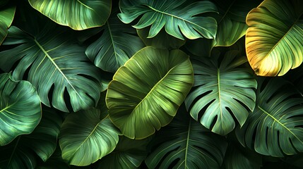 Lush green tropical leaves background.