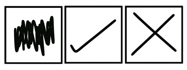 icon set, minimal icon, black and white, square frame, check mark, tick icon, cross icon, x mark, cancel symbol, close icon, approve, success, confirmation, reject, error, wrong symbol, placeholder, 