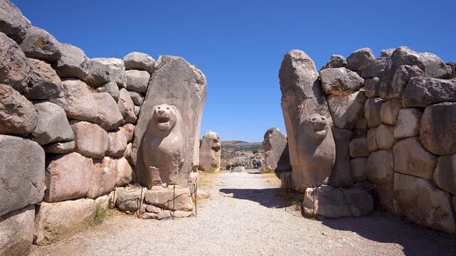 View of the Lion Gate of Hattusa capital of the Hittite civilization