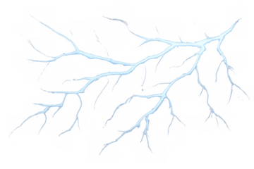 Powerful blue electrical current lightning bolt energy strike effect with transparent background, electricity discharging