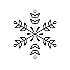 Black linear vector snowflake illustration
