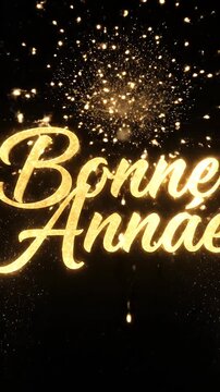 Golden Sparkle Particles Reveal Bonne Annee Text Motion Background