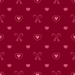 Hearts and bows vector seamless pattern