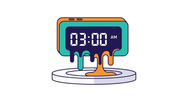 melting digital clock at 3am on white background