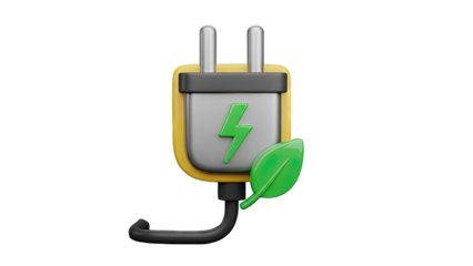 Green Energy Plug Icon with Lightning Bolt and Leaf