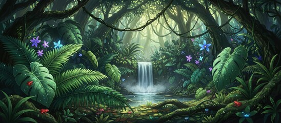 anime idyllic tropical jungle landscape - modern 2d natural setting