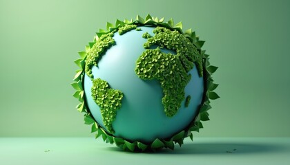 Stylized globe illustration crafted from green leaves Earth Day, environmental protection. Vibrant image represents global sustainability growth, ecological responsibility. Conveys message of unity