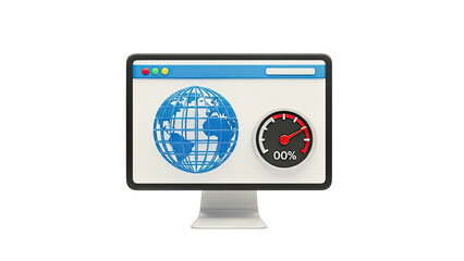 Computer Screen with Globe and Speedometer