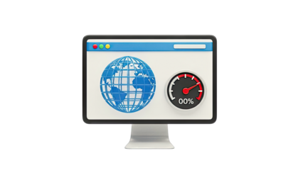 Computer Screen with Globe and Speedometer