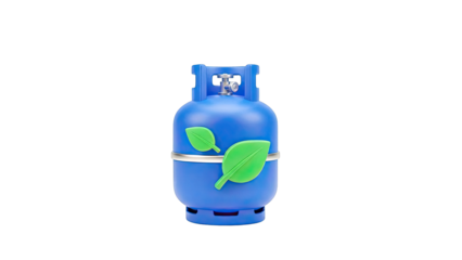 Blue propane tank with green leaves and silver band