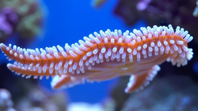 Sea Star Slowly Moves Underwater in the Aquarium Environment