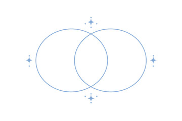 Overlapping circles venn diagram with shimmering stars representing sacred geometry and connection