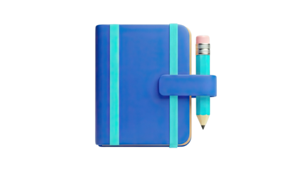 Blue Notebook and Turquoise Pencil with Elastic Band Holder