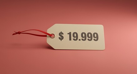 White price tag with 19.999 dollars on red background dollar sign red string white tag