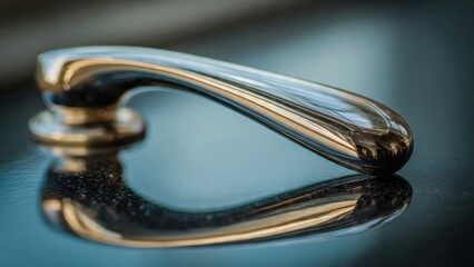 Elegant Metallic Door Handle with Reflections on Polished Surface Captured in Close-Up Macro Photography