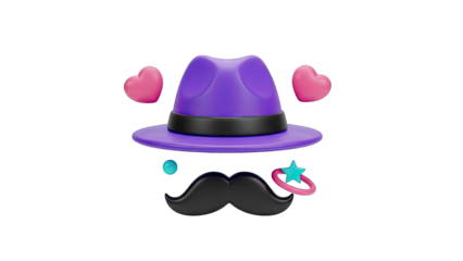 3D Render of Stylized Character Elements with Hearts and Jewelry